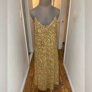 Gold Zara women’s midi sequined dress